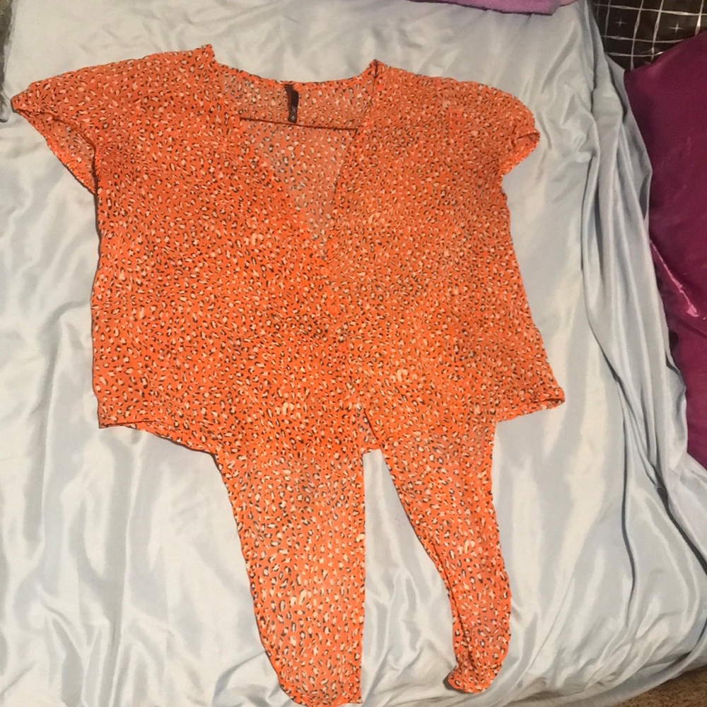 Orange Cheetah Print Sheer Top